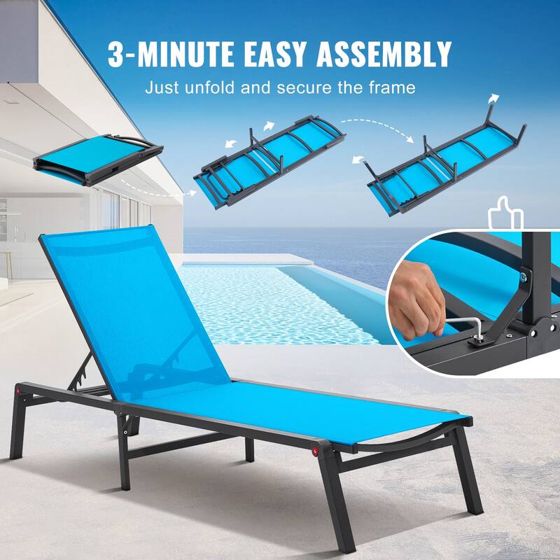 Chaise Lounge Chairs Outdoor, Aluminum Patio Lounge Chairs with Adjustable 5-Position, Folding Pool Lounge Chairs Recliner
