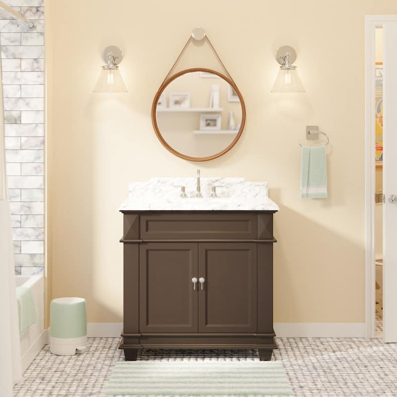 KitchenBathCollection Elizabeth 36" Bathroom Vanity with Carrara Marble Top