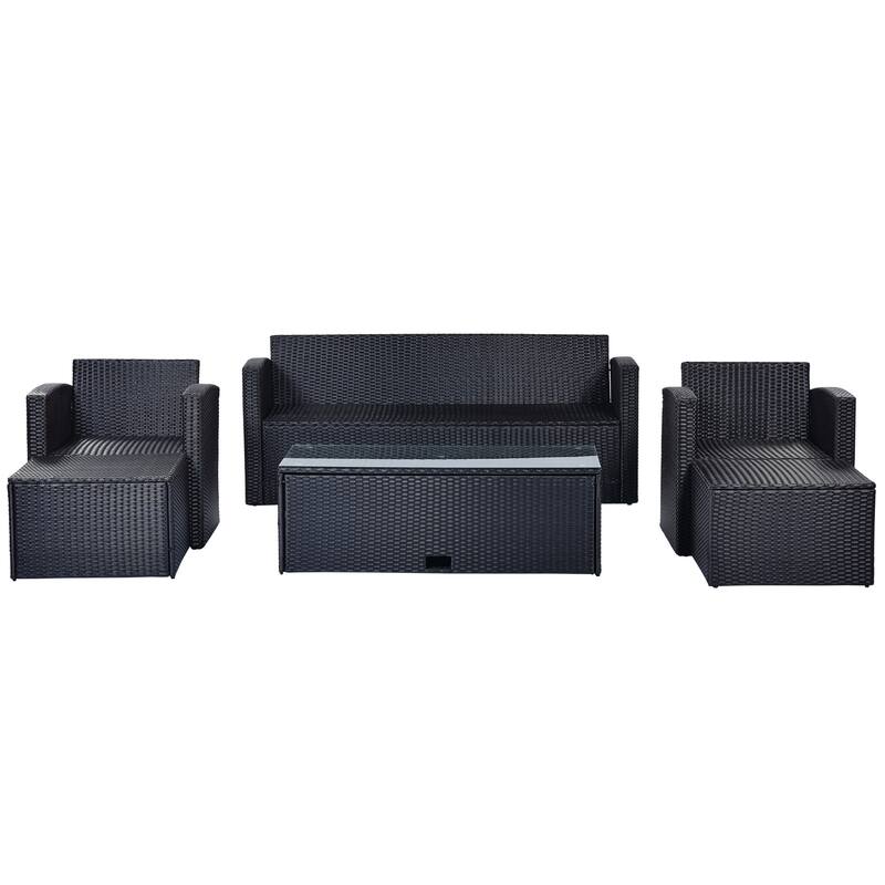 6-piece All-Weather Wicker PE rattan Patio Outdoor Dining Conversation Sectional Set with coffee table