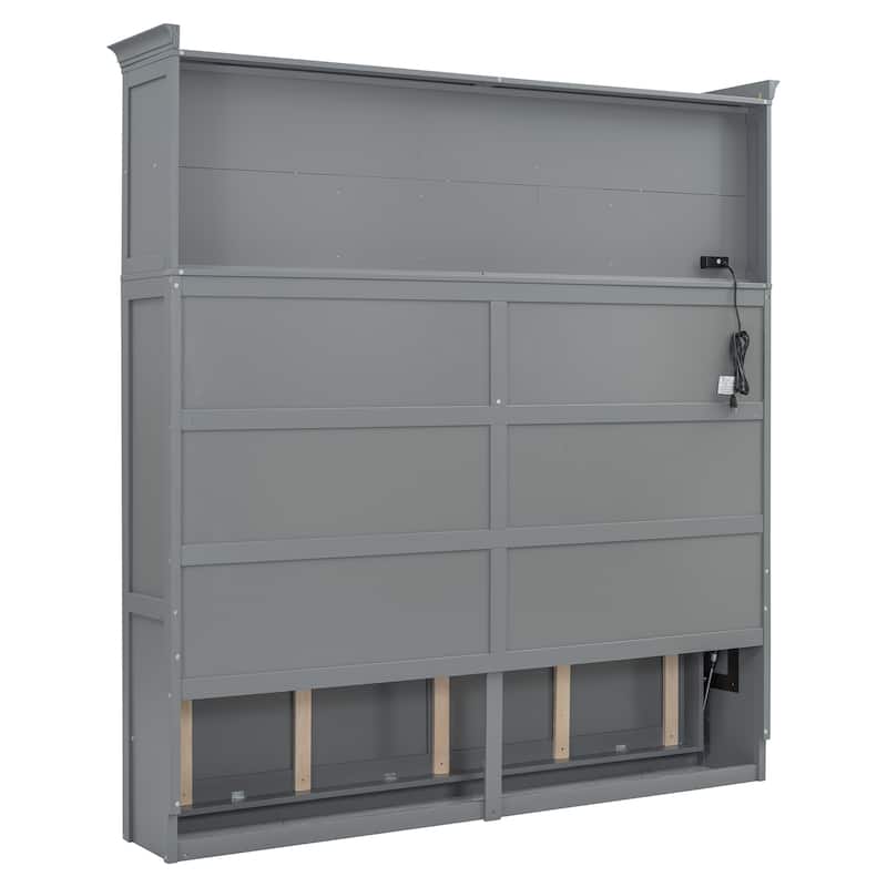 Queen Murphy Bed with Foldable Design Top Shelves and USB Convenient Storage