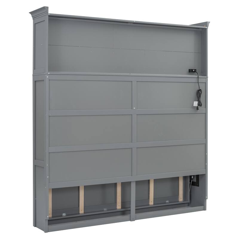 Queen Murphy Bed with USB & Top Shelves - Multi-Function Fold-Away Wall Bed for Small Apartments