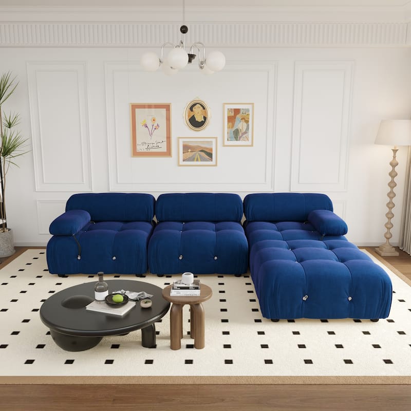 104" Wide Velvet Reversible Modular Sofa & Chaise with Ottoman