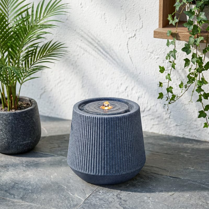 1.5lbs Easy to Move Ribbed Grey Fountain with Pump LED Light Indoor Outdoor Use