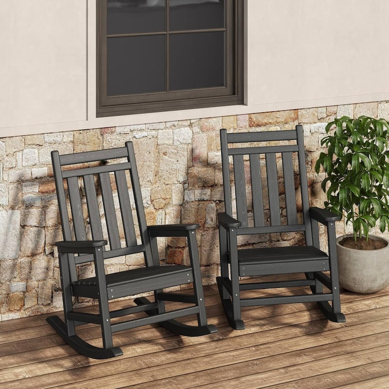2 PCS HDPE Rocking Chair Outdoor, Porch Rocker Chairs for Patio Front Porch - Black
