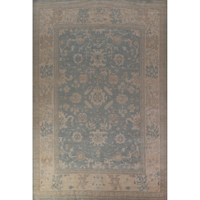 Floral Vegetable Dye Blue Oushak Turkishrug Hand-Knotted Wool Carpet - 9'7"x 13'3"
