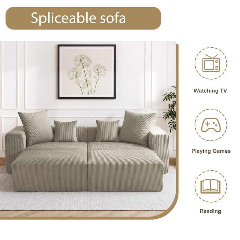 Corduroy Upholstered Modular Sectional Sofa with Ottoman