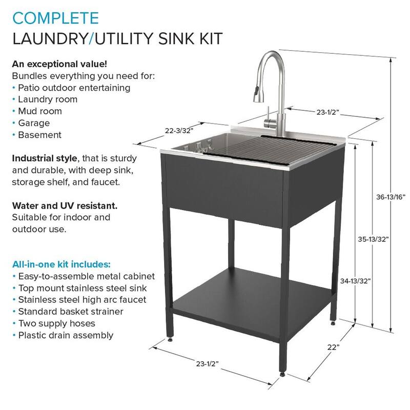 Transolid 24-in W x 22-in D x 35-in H Laundry Sink/Wash Stand All-in-One Kit - 24-in x 22-in