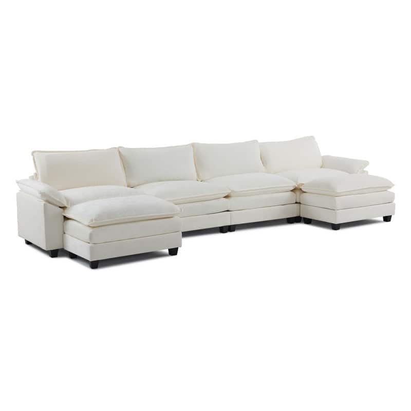 Double Layer Cushion Cloud Couch, Moludar Sofa With Reversible Ottoman For Living Room