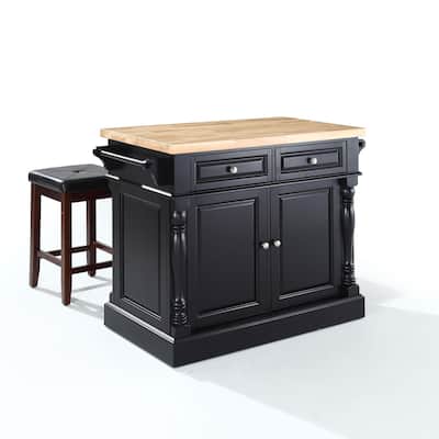 Kitchen Island with Stools - White Kitchen Cart with Storage & Square Bar Stools - Center Island for Kitchens