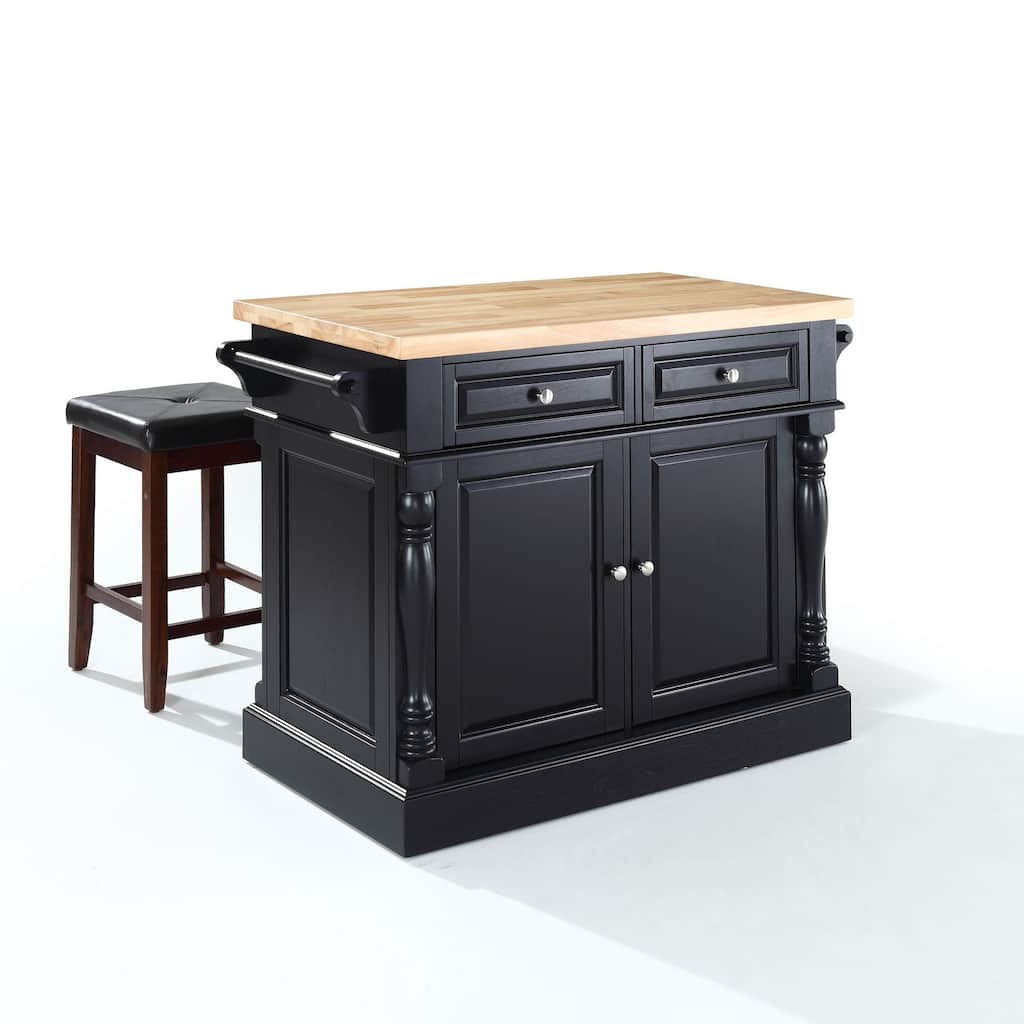 Kitchen Island with Stools - White Kitchen Cart with Storage & Square Bar Stools - Center Island for Kitchens