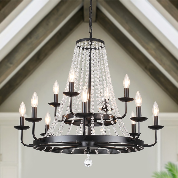 12 Light 29.52 inch Crystal Round Wagon Wheel Chandelier for Dining Room On Sale Bed Bath Beyond 39861227