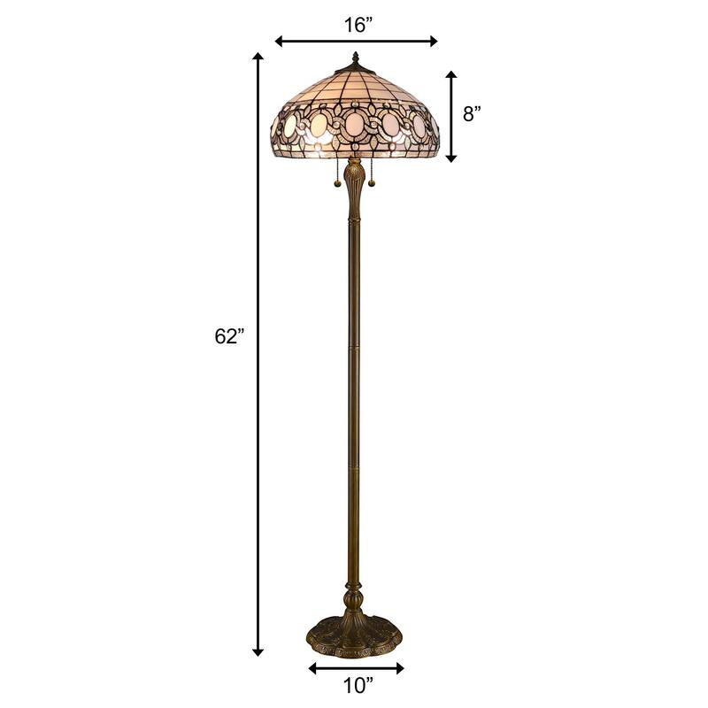 Tiffany Style Floor Lamp Standing 62" Tall Stained Glass White Mahogany Bedroom Reading Gift AM232FL16B Amora Lighting