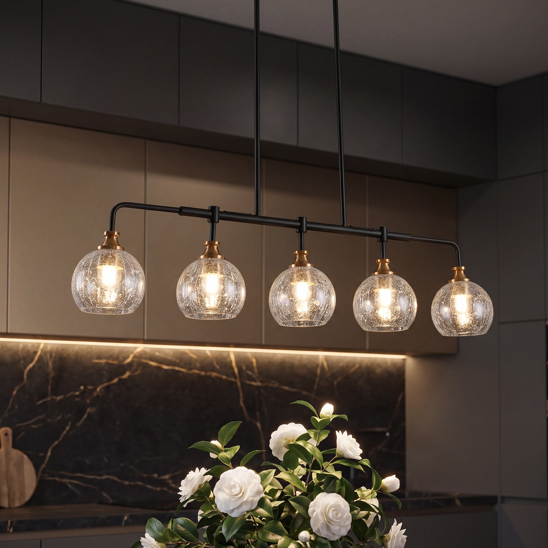 5-Light 39" Width Black Kitchen Island Light with Adjustable Height