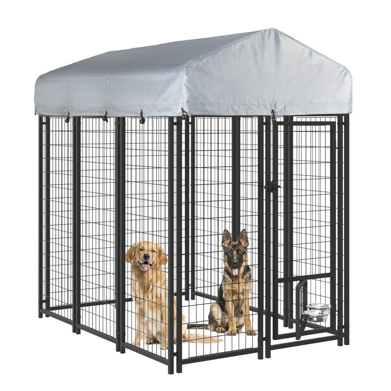 BOSSIN Large Outdoor Dog Kennel Galvanized Steel Fence with UV-Resistant Oxford Cloth Roof & Secure Lock