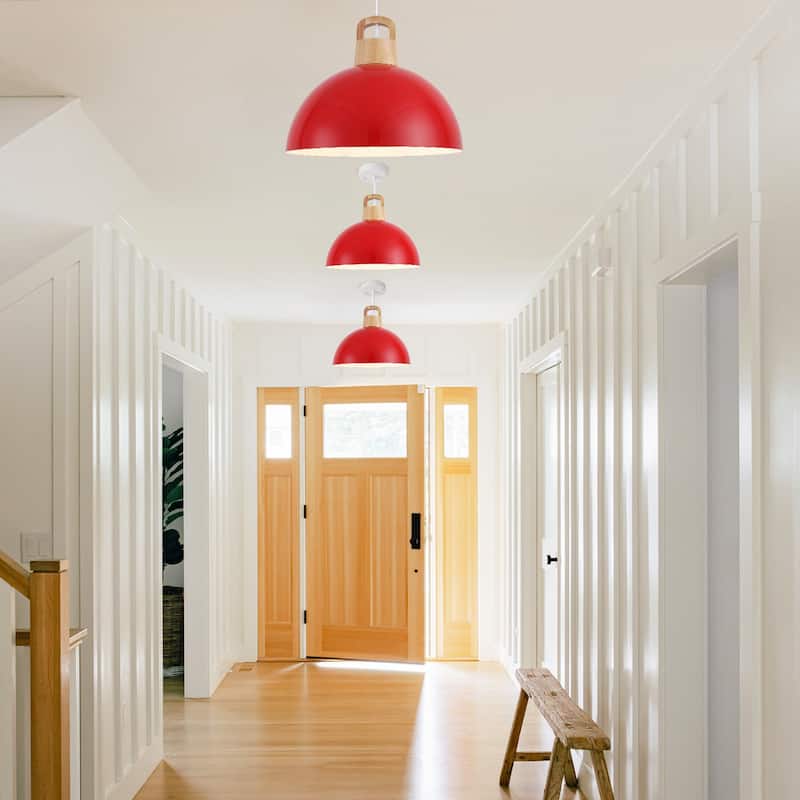 (Set of 3) Modern Semi Flush Mount Chandelier, Industrial 1-Light Pendant Lights with Dome Shape for Dining Room Kitchen Island