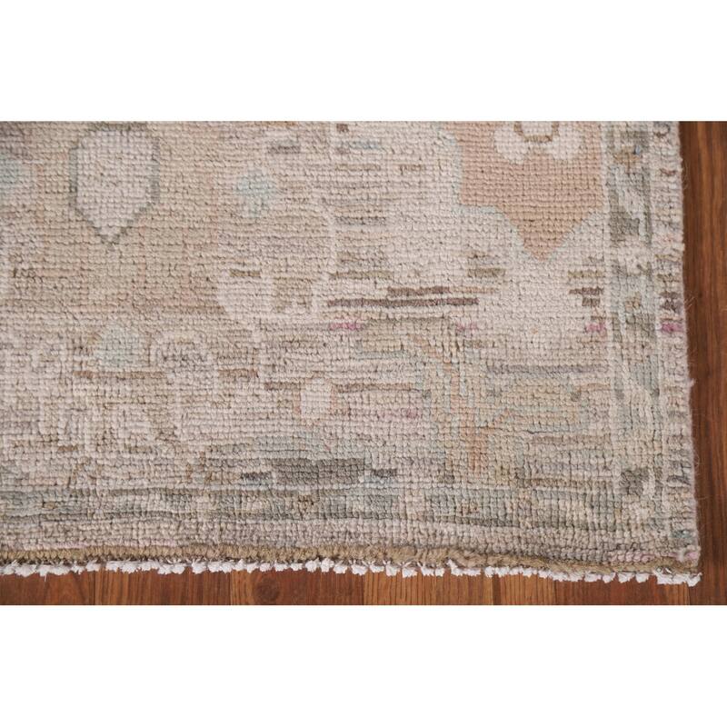 Hand Knotted Oriental 100% Wool Carpet Transitional All-Over Beige & Ivories Oushak Runner Rug - 13' 4'' X 2' 5''
