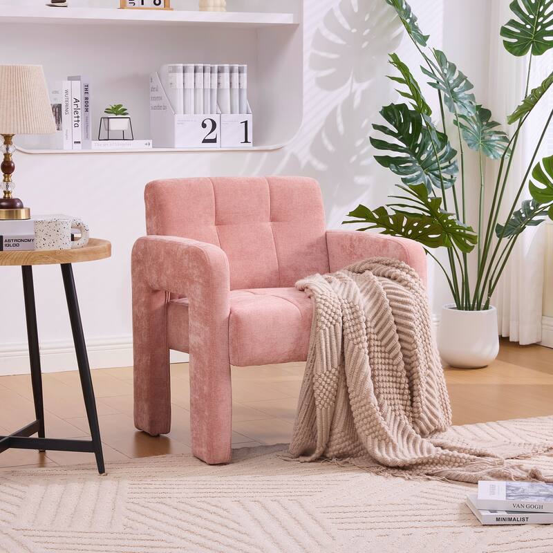 Modern Minimalist Casual Single Armchair Living Room, Bedroom, Office Area Upholstered Chair Comfortable Padded Armchair - Pink