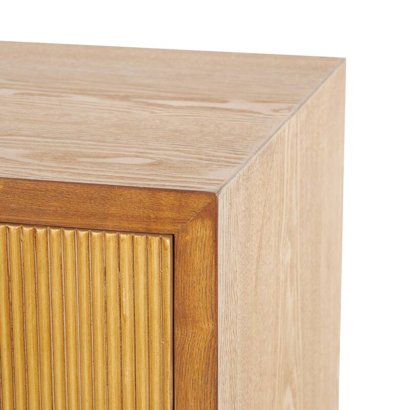 Wooden Geometric 2 Door Cabinet with Gold Vertical Grooves and Curved Handles - Brown - Roche River Decor - 16"W x 32"L x 32"H