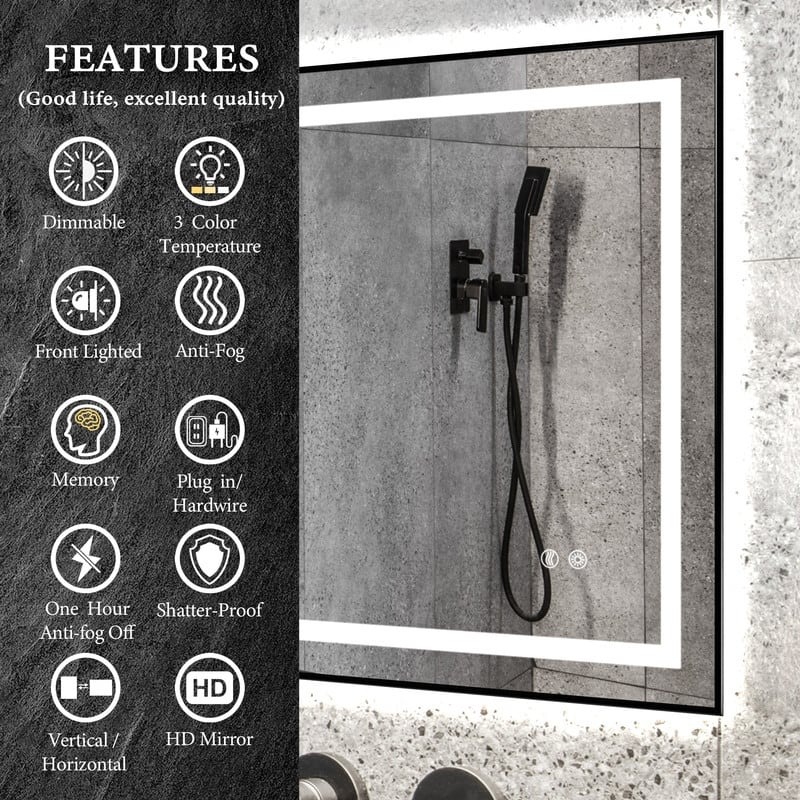 Yulika 30" x 36" LED Bathroom Mirror for Wall Dimmable Vanity Mirror with Lights Memory Smart Mirror - 30x36in