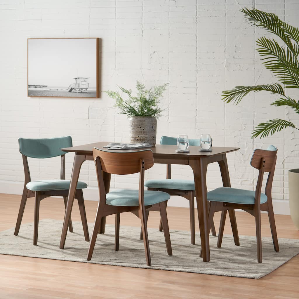 Christopher Knight Home - Megann Mid-Century Modern 5-Piece Rectangular Wood Dining Set with Upholstered Chairs