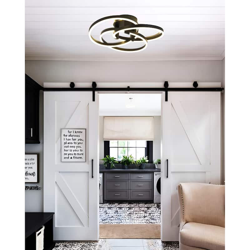 Black or Gold 22" Simple Geometric LED Semi Flush Mount, Nordic Futuristic Sci-fi Leds Ceiling Light - N/A