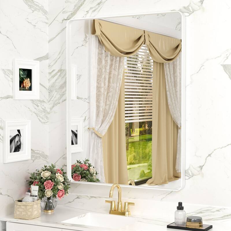 Modern Metal Frame Wall Mounted Bathroom Vanity Mirror - 36x28 - White