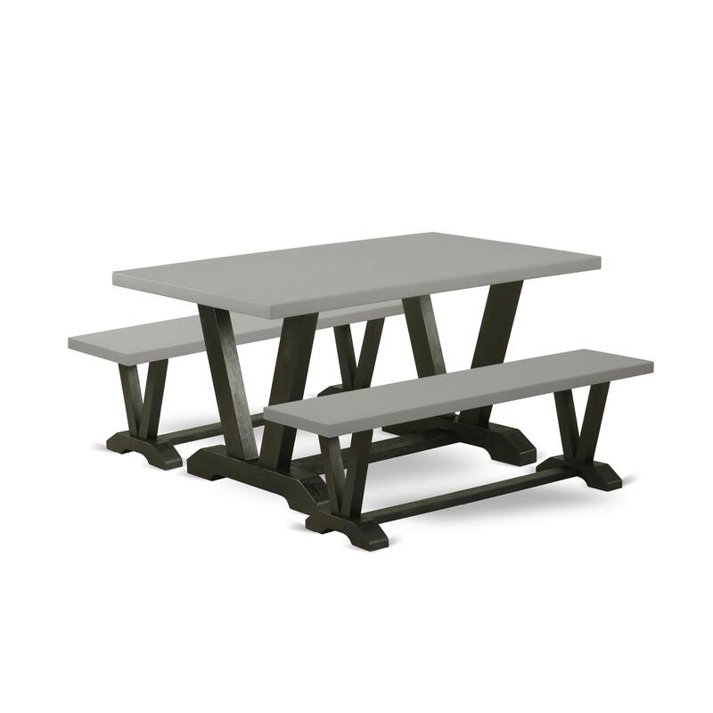 East West Furniture 3 Piece Dining Room Set - 1 Dining Table and 2 Benches(Finish Options)