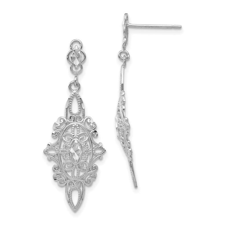 Curata 14k White Gold Dangle Filigree Drop Earrings (13mm x 38mm)