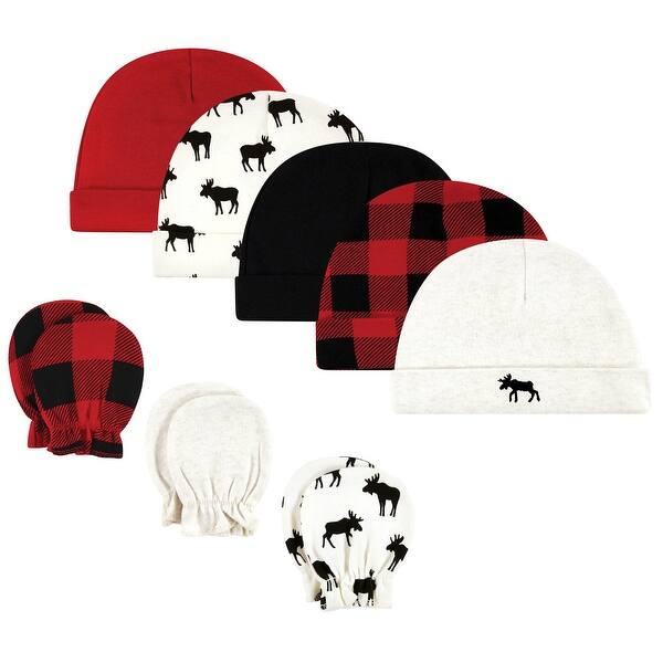 slide 1 of 1, Hudson Baby Unisex Baby Cotton Cap and Scratch Mitten Set, Moose, 0-6 Months - Moose 0-6 Months - Moose