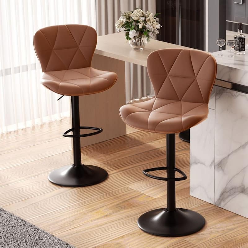 Set of 2 Faux Leather Counter Height Bar Stools - Brown