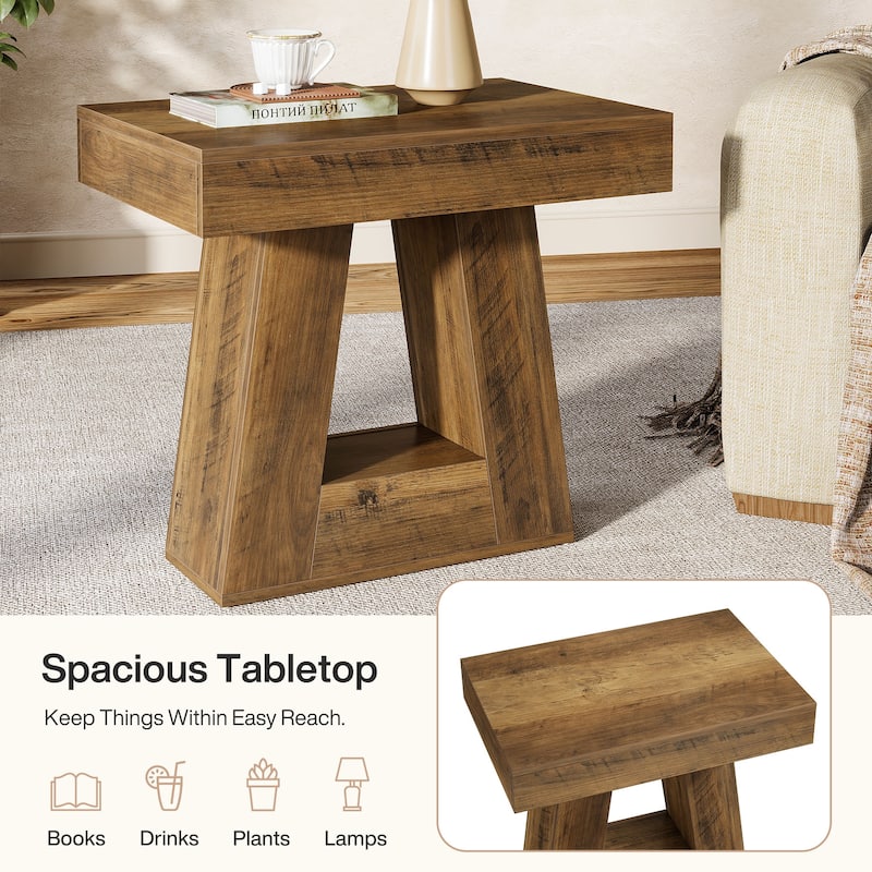 24" Modern 2-Tier Narrow End Table with Trapezoid Base