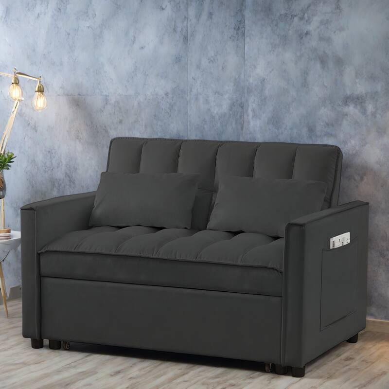 52.75" Velvet Modern 4-Seater Sleeper Sofa with Adjustable Backrest