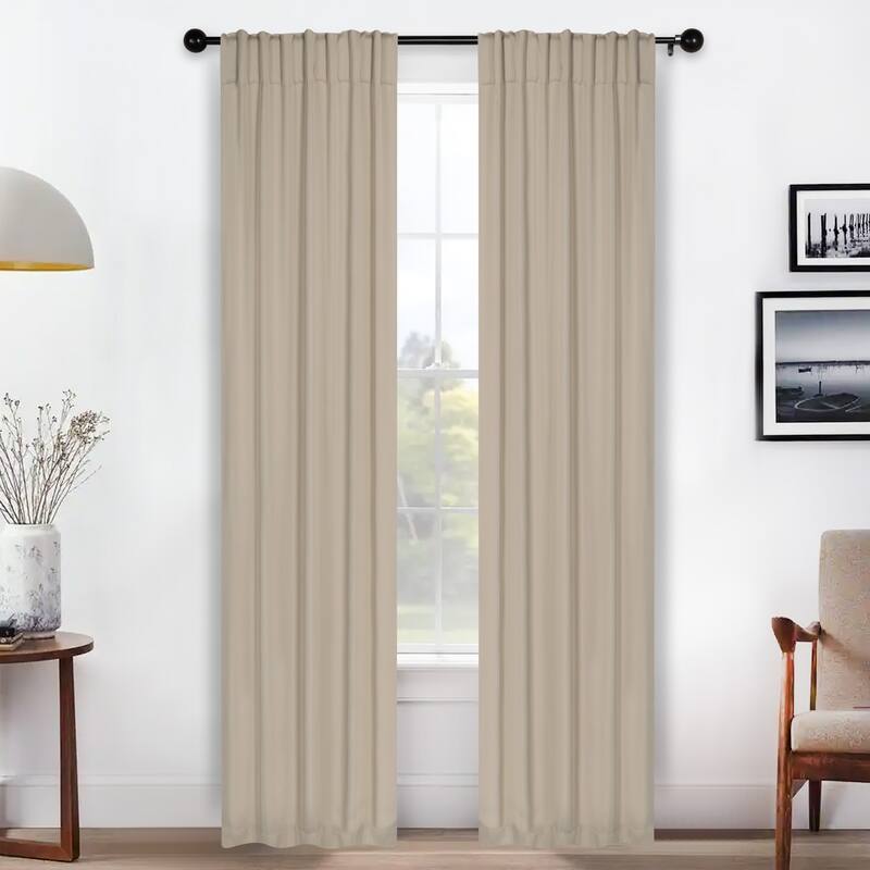 Superior Solid Machine Washable Room Darkening Curtains with Back Tabs, Set of 2
