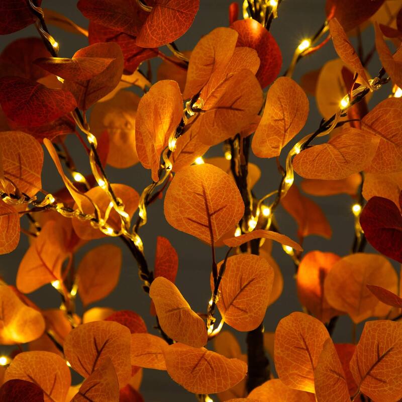 Pre-lit Fall Harvest Eucalyptus Artificial Tree - 5' - Warm White LED Lights