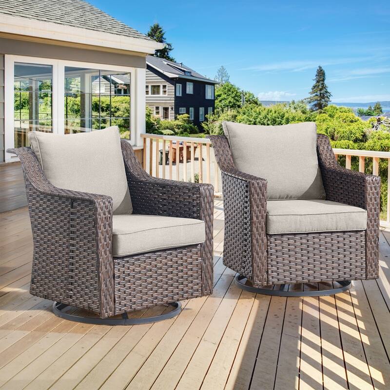 Gymojoy Outdoor Wicker Swivel Glider Chairs with Cushions - 2-Piece - Beige
