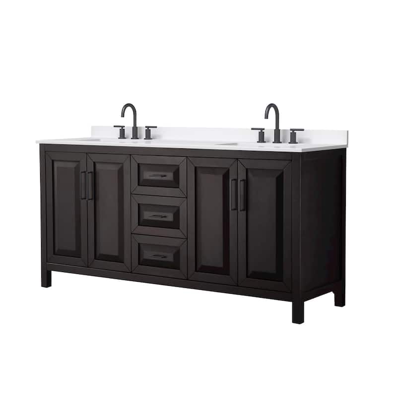 Wyndham Collection WCV252572D-QTZ-US3MXX Daria 72" Free Standing - Dark Espresso / White Quartz Top / Matte Black
