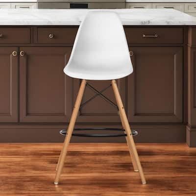 HomeRoots 28" White And Brown Heavy Duty Plastic And Solid Wood Counter Height Bar Chair