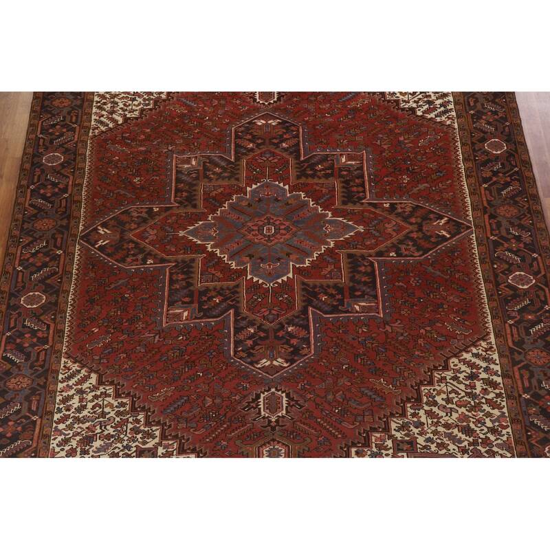 Hand Knotted Oriental 100% Wool Carpet Traditional Medallion Red Heriz Area Rug - 12' 8'' X 9' 10''