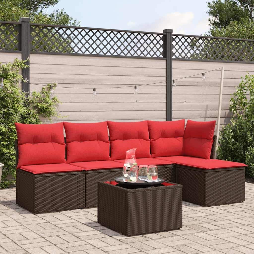 vidaXL 5/6 Piece Patio Sofa Set with Cushions Black/Brown/Gray Poly Rattan - 24.4 x 24.4 x 27.2