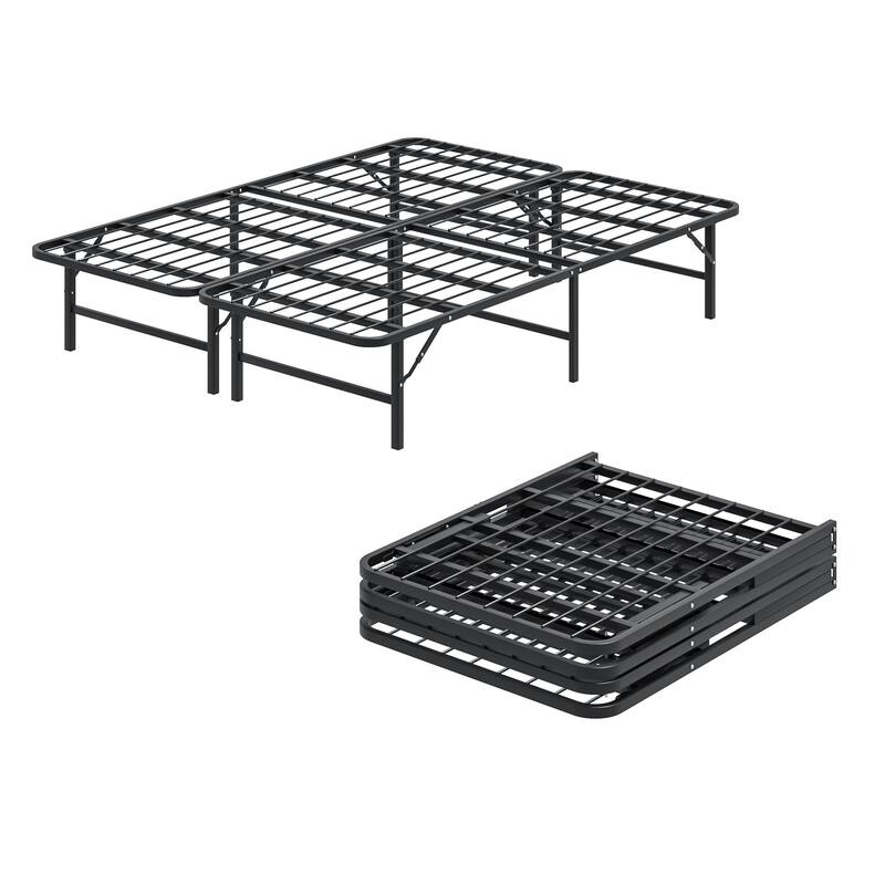 VECELO Black Foldable Bed Frame Twin/Full/Queen Size No Tools Assembly 12.8" Underbed Storage Space Modern Bed