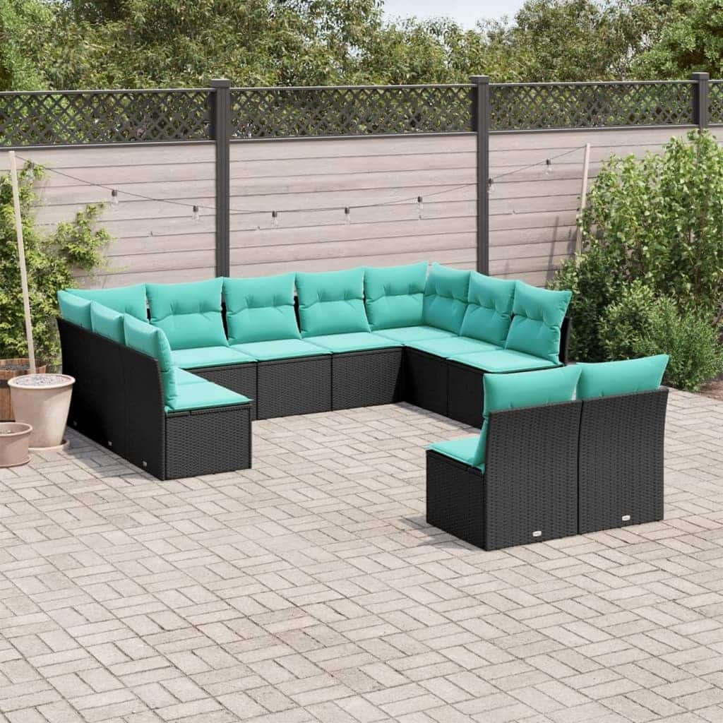 vidaXL 11 Piece Patio Sofa Set with Cushions Black Poly Rattan