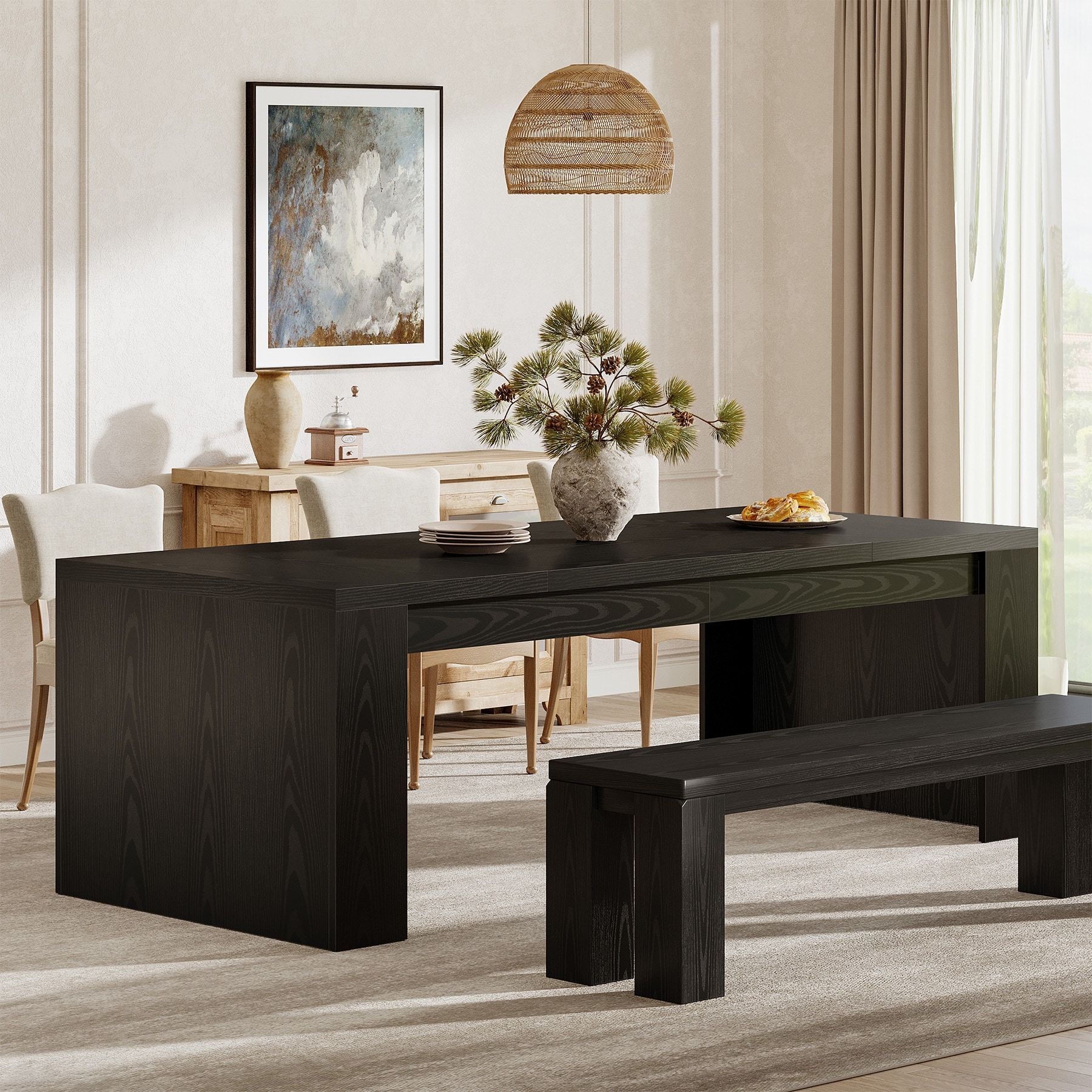 70.86-Inch Rectangular Dining Table for 6-8, Farmhouse Wooden Kitchen Table