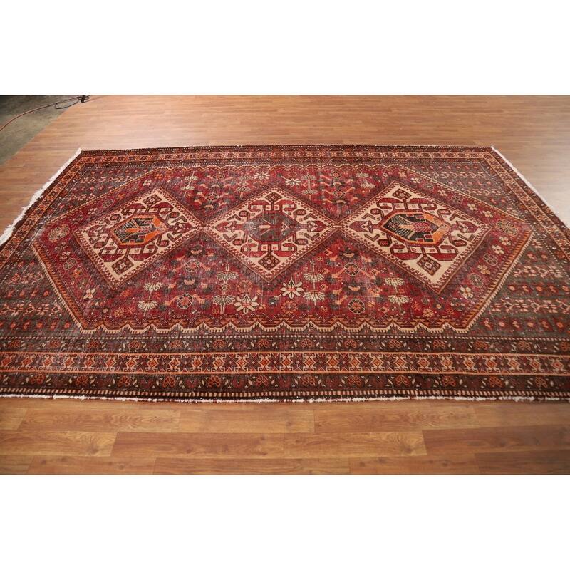 Tribal Red Bakhtiari Persian Vintage Area Rug Handmade Wool Carpet - 6'7"x 10'2"