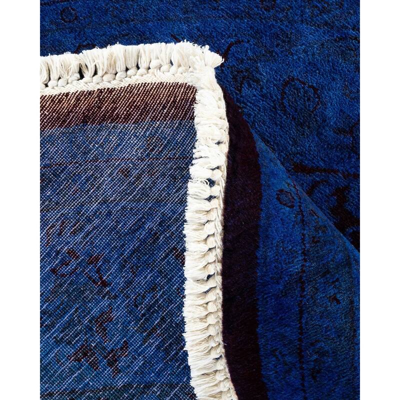 Overton Hand Knotted Wool Vintage Inspired Modern Contemporary Overdyed Blue Round Area Rug - 5' 3" x 5' 4"