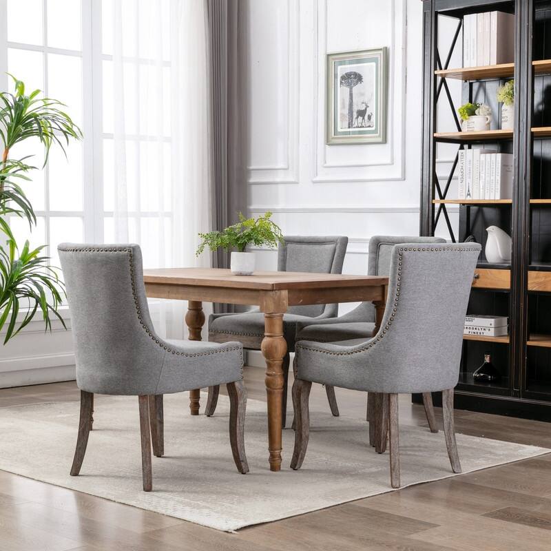 Thickened Fabric Dining Chair with Solid Wood Legs, Set of 2