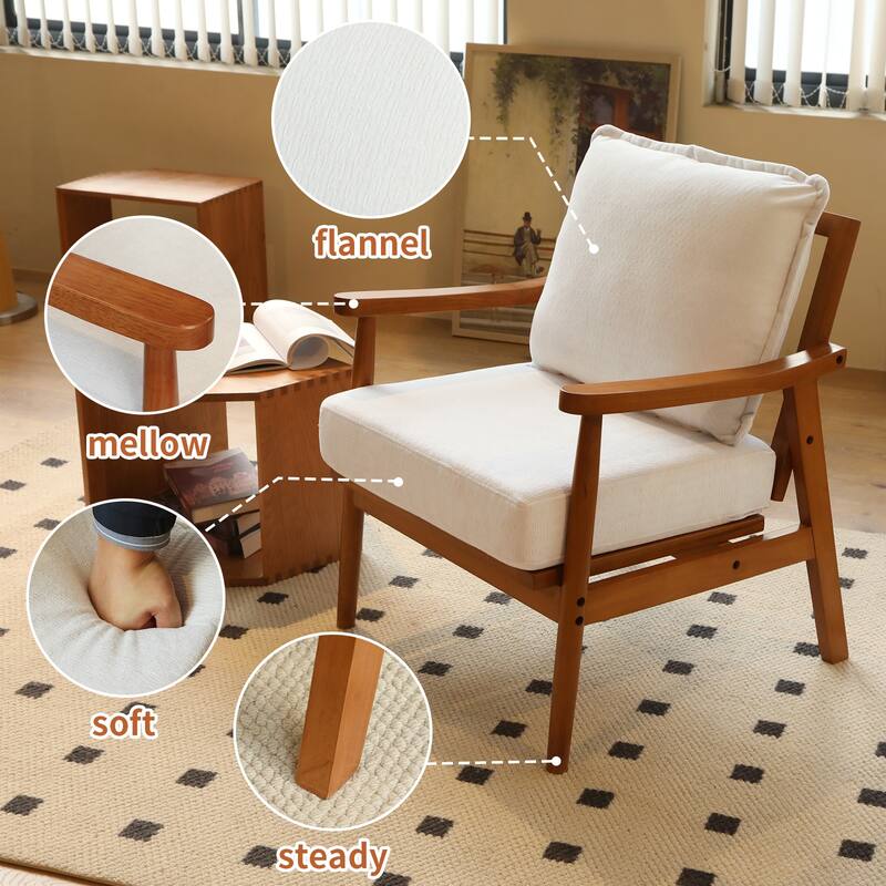 Accent Chair with Solid Wood Frame, Living Room Chair with Soft Fabric Cushion, Cozy Bedroom Chair, Comfy Armless Reading Chair