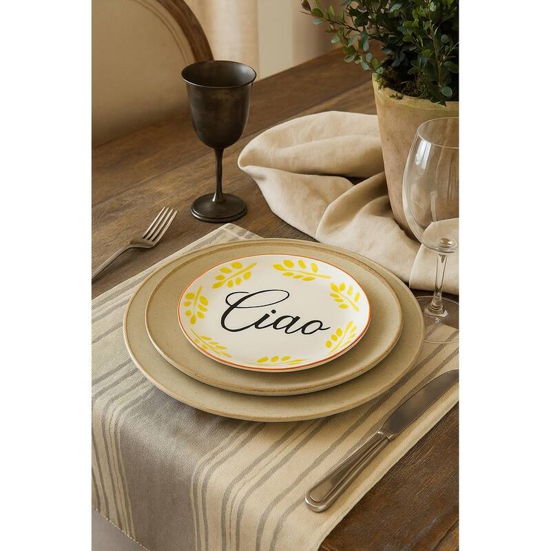 Dolce Vita Ciao Appetizer Plates Set of 4 Yellow Ceramic 8x8 Inch Dishwasher Safe for Spring and Summer Dining