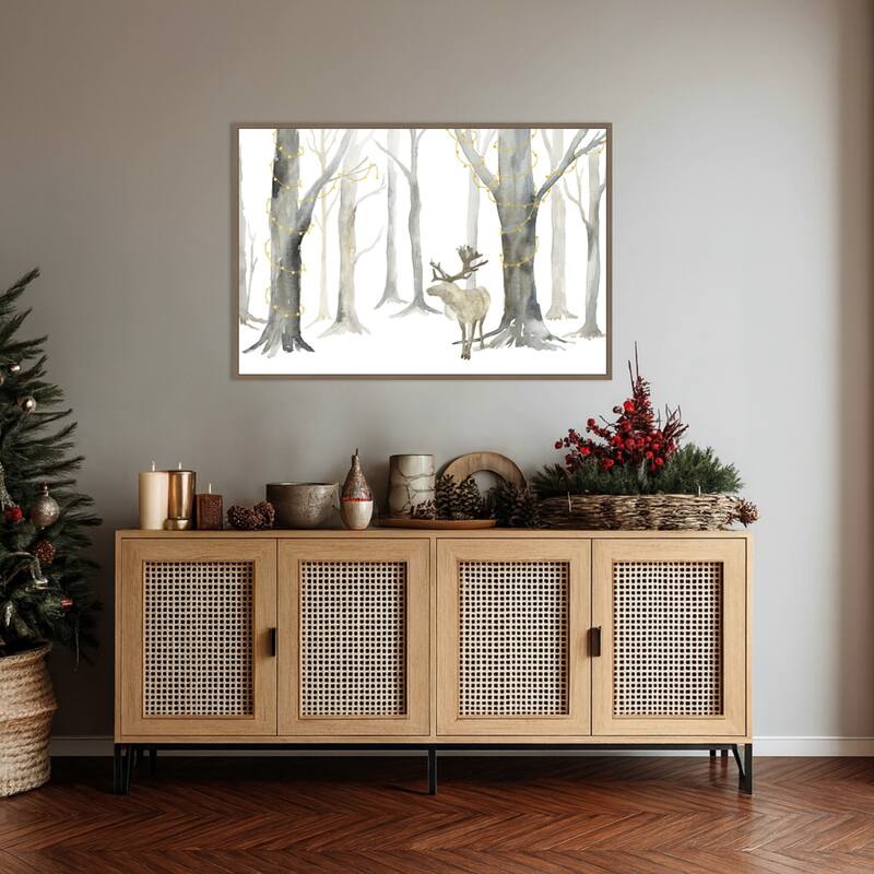 Christmas Forest landscape by Tara Reed Framed Canvas Wall Art Print - Sylvie Dark Gold