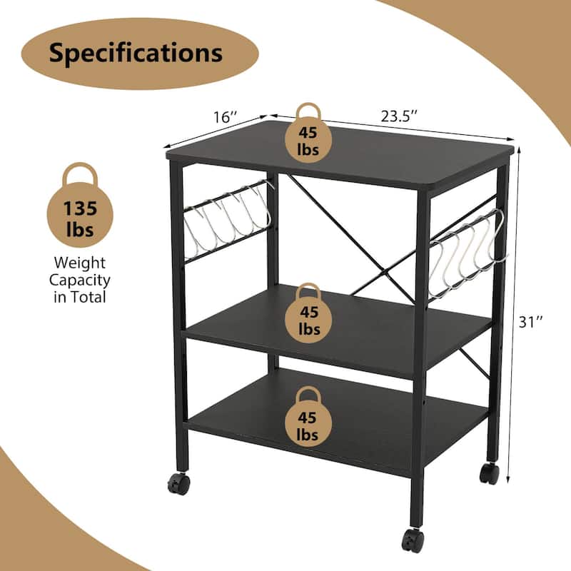 Costway 3-Tier Kitchen Baker's Rack Microwave Oven Storage Cart w/ - See details