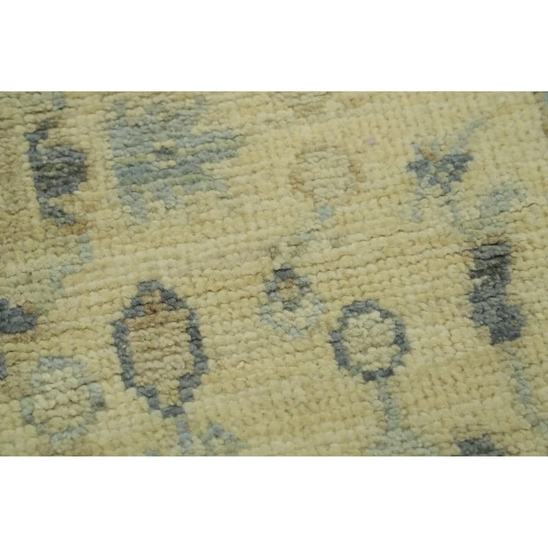 Earth Tone Wool Oushak Vegetable Dye Runner Rug, Floral Geometric Carpet - 9' 8'' X 2' 11''